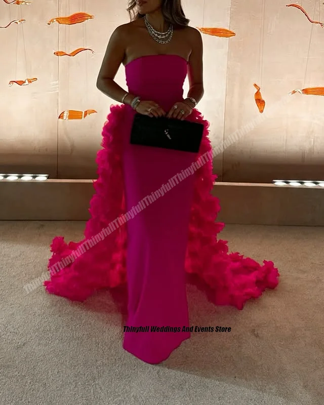 Thinyfull Mermaid Arab Evening Dresses Strapless Sleeveless Satin Prom Dress Dubai Long 2025 Formal Occasion Gown Customized