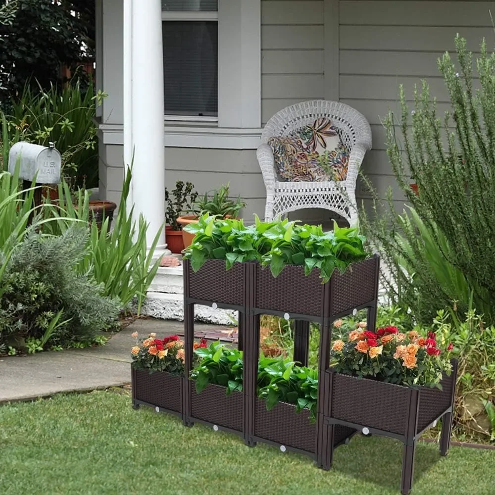 

Square Raised Garden Bed, Self-Watering Plastic Planter for Indoor/Outdoor Vegetables, Fruits,Potatoes, Flowers, All-Weather Use