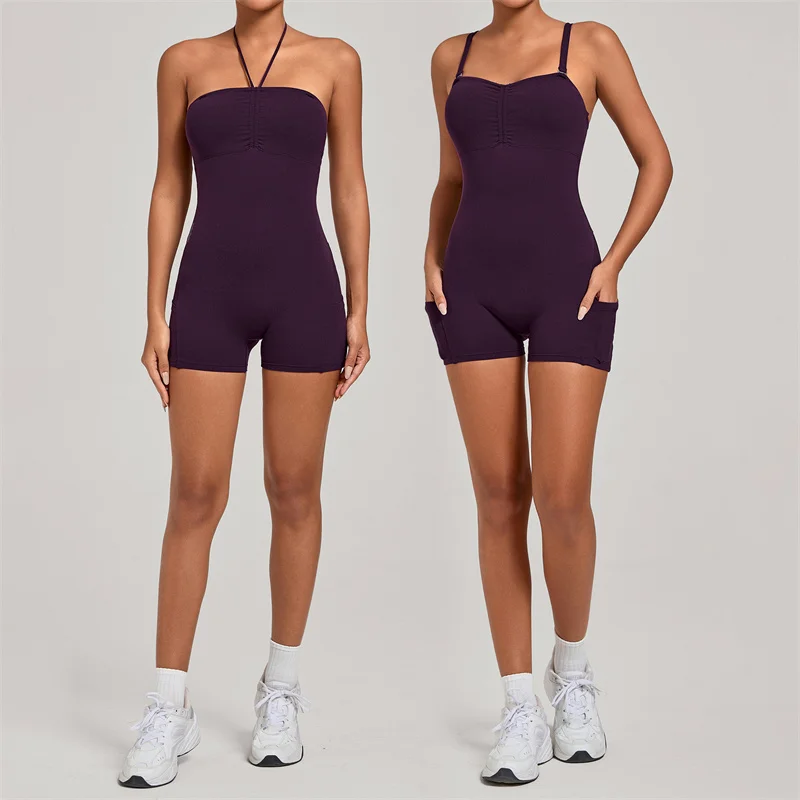 

TRY TO BN Yoga Jumpsuit Various Ways Wear Sports Bodysuit Side pockets Breathable Fitness One Piece Running Gym Woman Clothing
