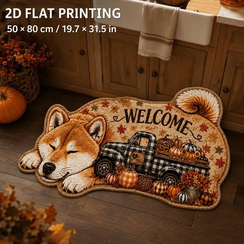 VIKAMA Autumn Harvest Irregular Doormat Cat Pumpkin Maple Leaf Non‑Slip Floor Mat For Entryway Entrance Home Thanksgiving Decor