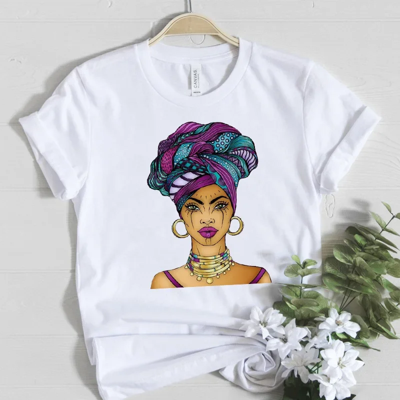 T-shirt de manga curta para as mulheres, roupa bonita menina africana, rainha melanina preta, com design dos desenhos animados