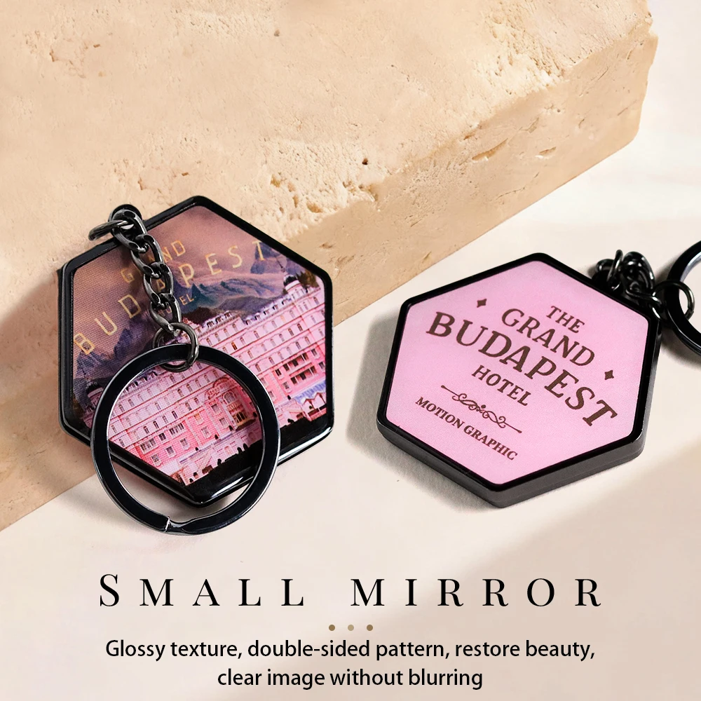 Wes Anderson Comedy Film The Grand Budapest Hotel Keychain Double-Sided Magnetic Mirror Legendary Movie Pendant Makeup Mirrors