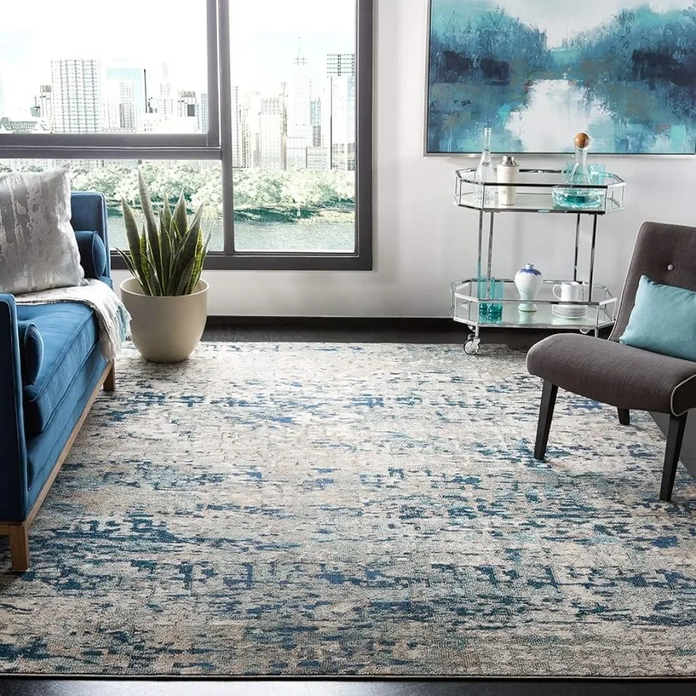 Non-Shedding & Easy Care Carpet Living Room Decor Ideal in Living Room Modern Abstract Design Grey & Blue Freight free