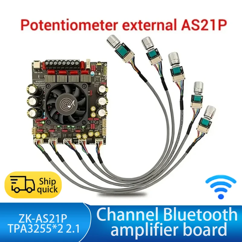 

ZK-AS21P TPA3255*2 2.1 Channel Bluetooth Power Amplifier Board 300W+300W+600W High Power Low Noise Audio Power Amplifier Module