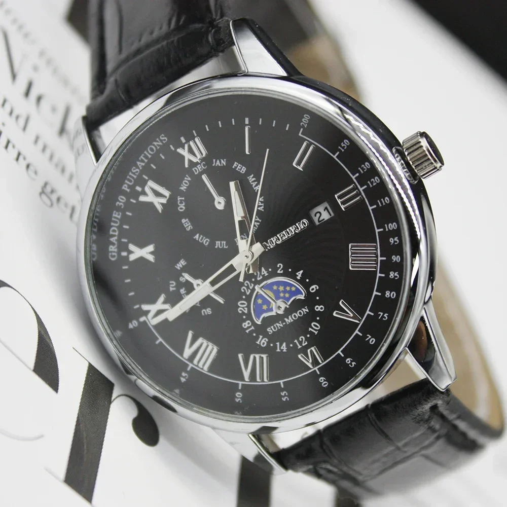 남성용 스테인레스 스틸 팔찌 가죽 벨트 하이 퀄리티 패션 방수 시계, 야외 여행용, 5 개 세트