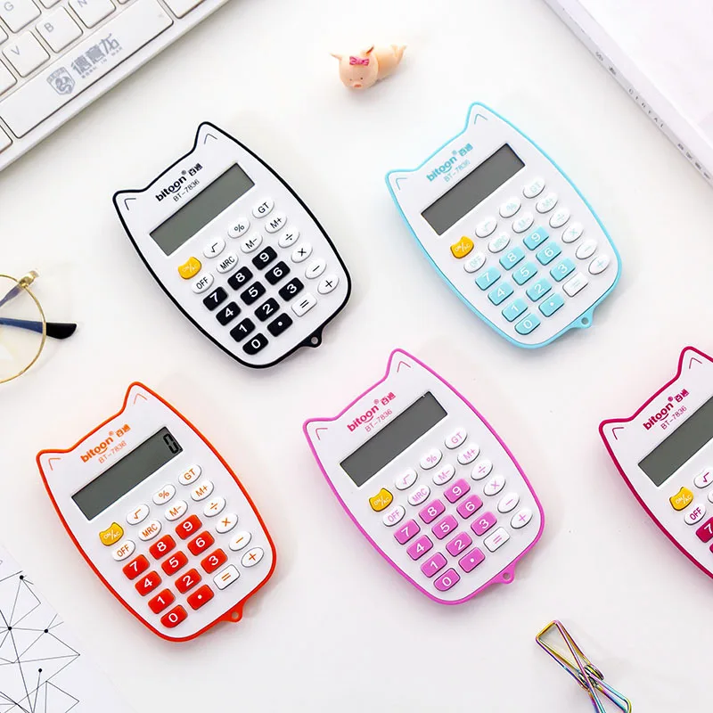 Práctica y bonita Mini calculadora de gato con pantalla LED grande de 12 dígitos, calculadora portátil de mano para estudiantes, empleados de oficina para adolescentes