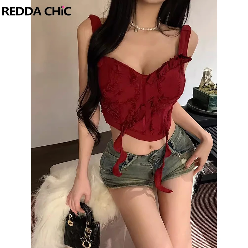 

REDDACHiC Red Rose Corset Crop Top Women Hotties Summer Camisole Patchwork Vintage Sleeveless Vest Sling Grunge Y2k Streetwear