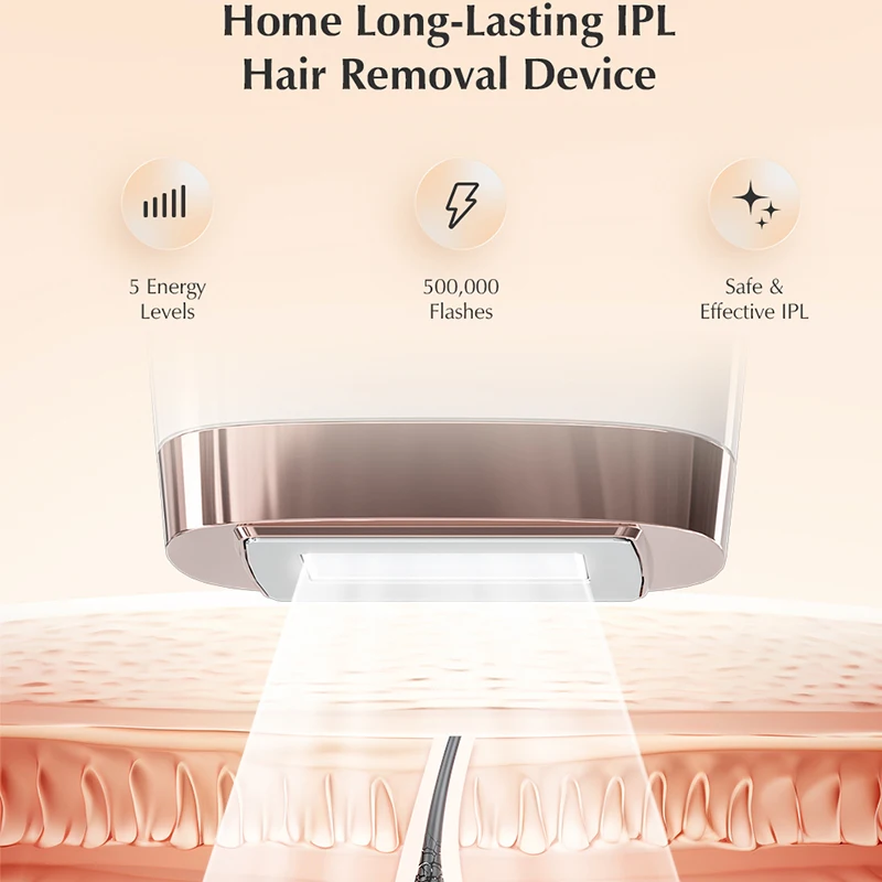 ماكينة إزالة الشعر بالليزر MLAY T4 IPL للاستخدام المنزلي، ماكينة إزالة شعر الوجه والجسم للنساء والرجال 500000   ومضات