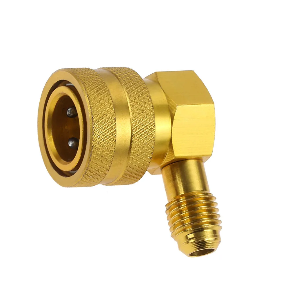 1Pcs Brass Quick Couplers Adapter For R134a 90-degree Angle 1/4