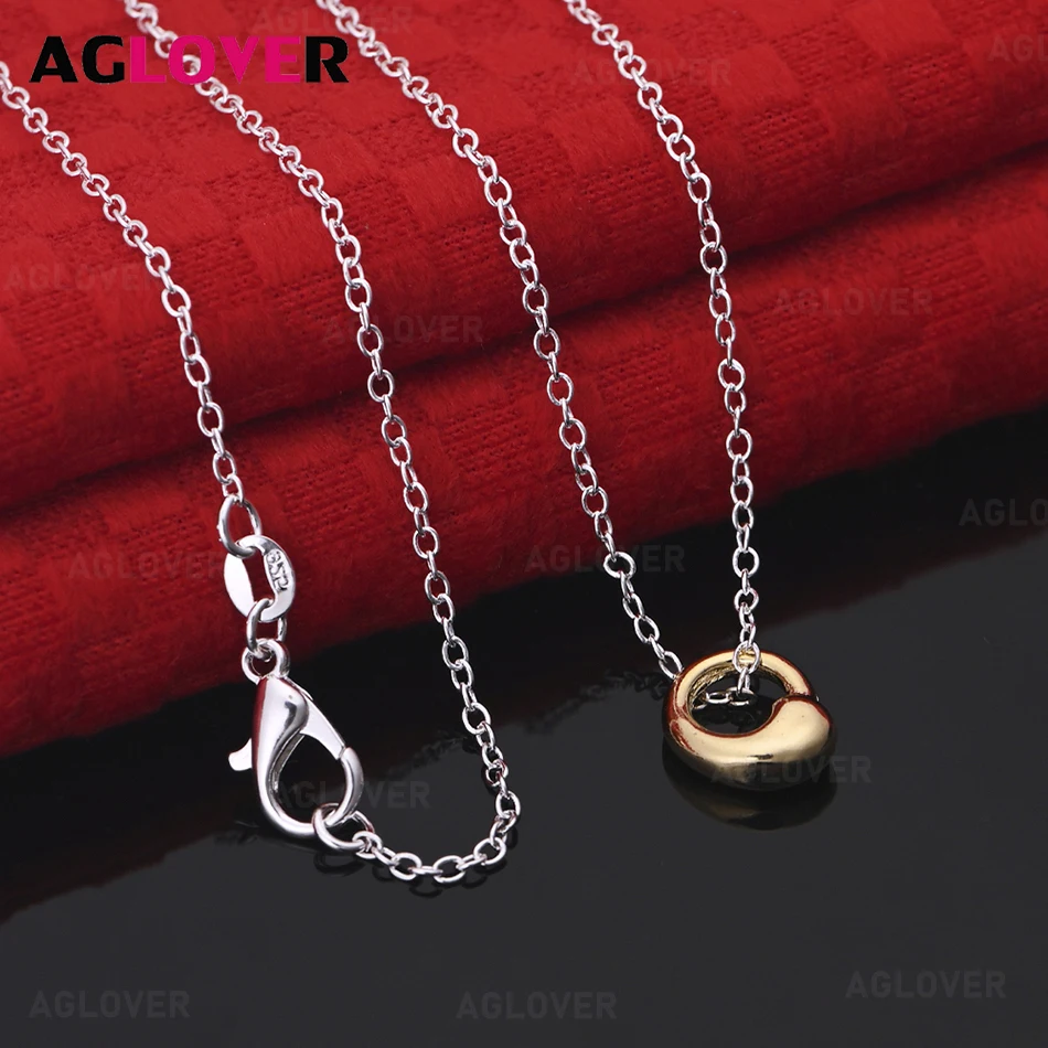 

AGLOVER 925 Sterling Silver Gold Tai Chi Water Drop Thin Chain Necklace Classic Women's Simple Accessories Party Jewelry