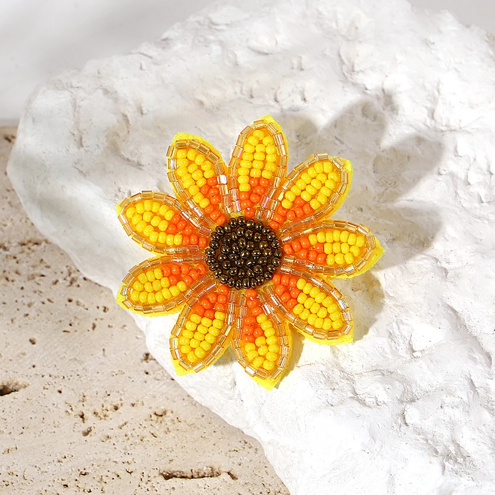 ALLYES Fashion Yellow Handmade Seed Beads Braided Brooch for Women Bohemian Sunflower Brooches Lapel Pins Jewelry Gifts view 3