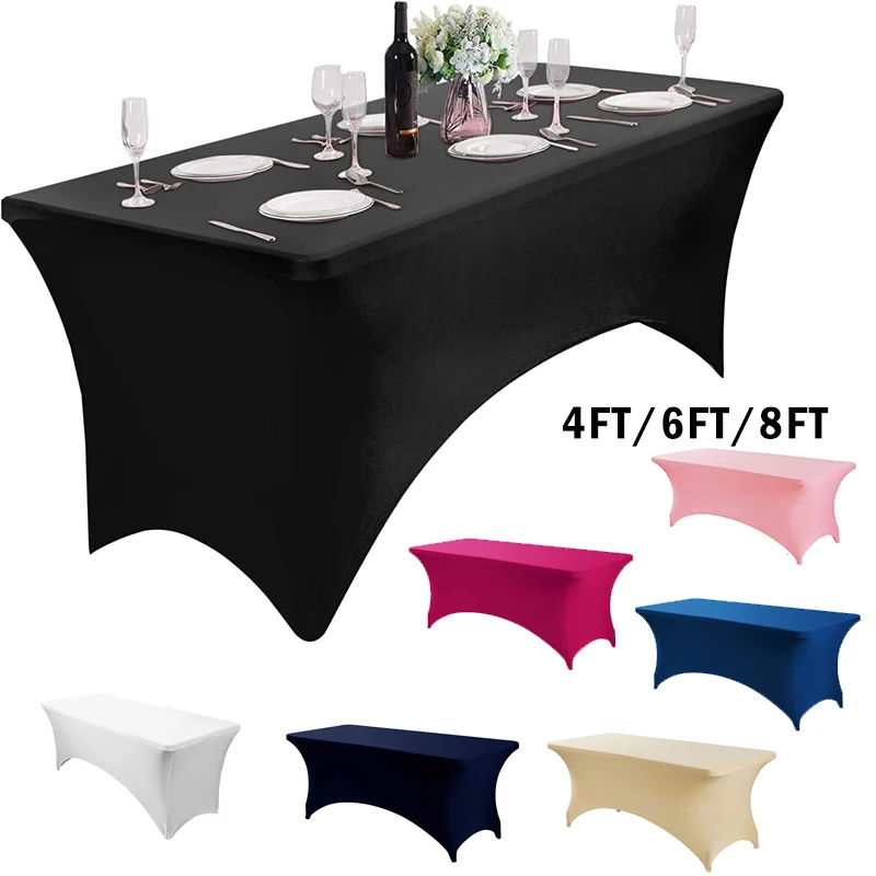 4FT/6FT/8FT Nordic Style All-inclusive Elastic Table Cover Solid Color Rectangular Tablecloth Hotel Banquet Wedding Party Decor