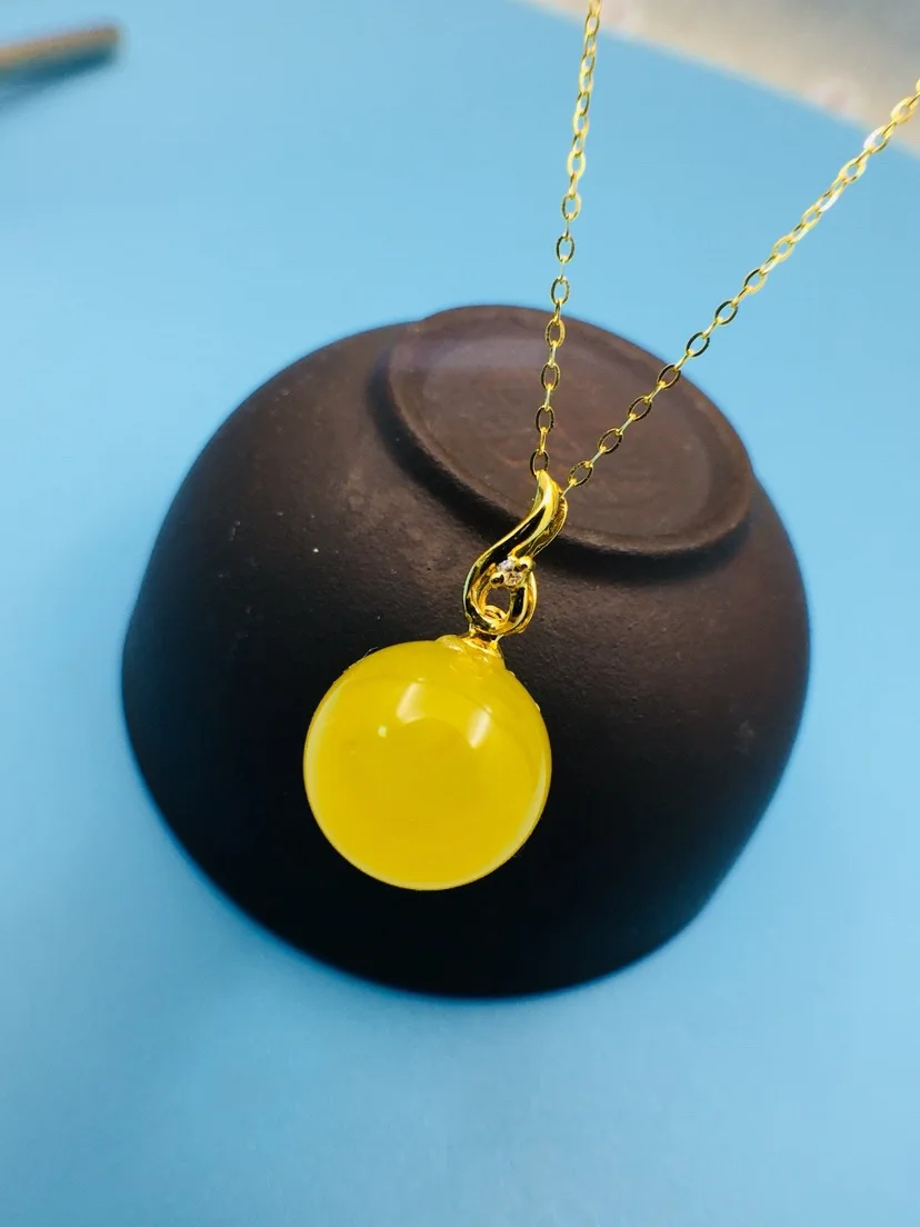 SHILOVEM 18k Gold Natural Amber Pendant Women's Fashion none Necklace  New Birthday Christmas Gift new 12mm yzz1212919m