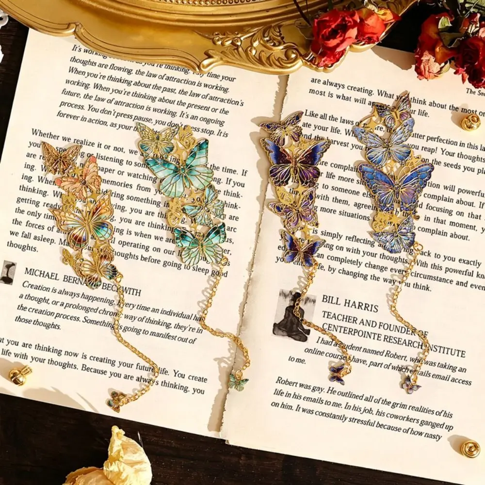 Vintage Metal Butterfly Bookmark Chinese Style Creative Butterfly Shape Bookmark with Tassel with Chain Pendant
