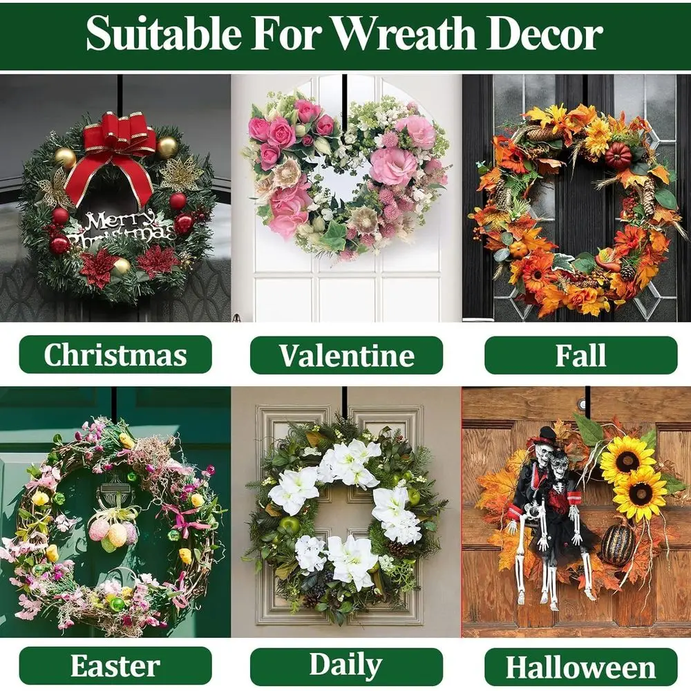 Wreath Hanger, Adjustable 15 to 25 Inches, 20 lbs Larger Door Upgrade Wreath Hanger, Christmas (Black)