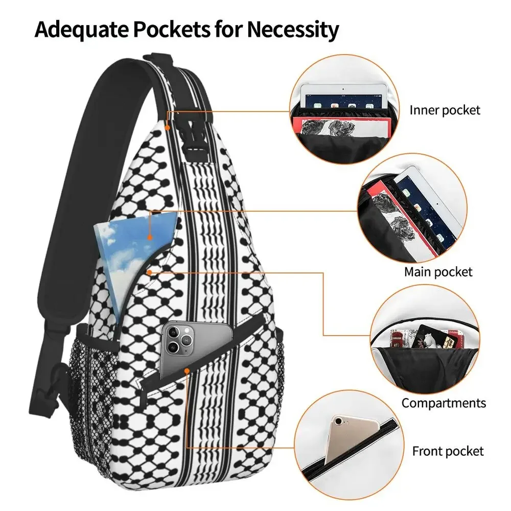 Palestinian Kufeya Sling Chest Bag Palestine Keffiyeh Embroidery Crossbody Shoulder Backpack for Men Cycling Camping Daypack