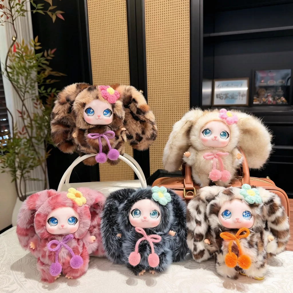 Soft plush rubber doll pendant, cute and adorable keychain doll, girl-themed cartoon rabbit cat-shaped gift