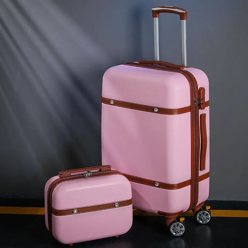 Rolling Luggage Set Women Fashion Combination Lock Travel Suitcase Set Universal Cosmetic Bag Retro 2pcs Trolley Luggage Set