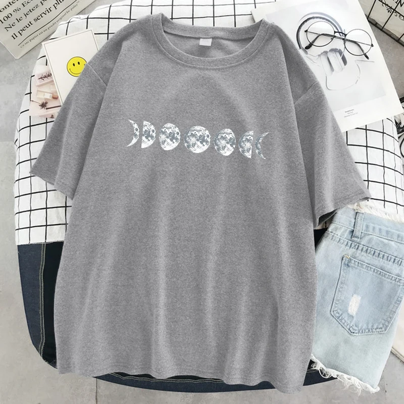 Zeichnen Sie den Prozess der Mond finsternis weibliches T-Shirt Straße lässig T-Shirt übergroße weiche Streetwear Hip Hop O-Neck T-Shirt Frauen