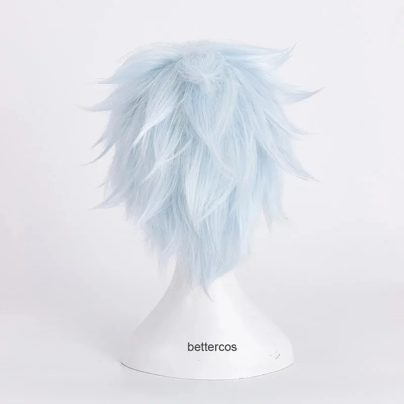 BORUTO الأجيال التالية ميتسوكي شعر مستعار تأثيري قصير أزرق فاتح مقاومة للحرارة شعر مستعار اصطناعي + غطاء شعر مستعار