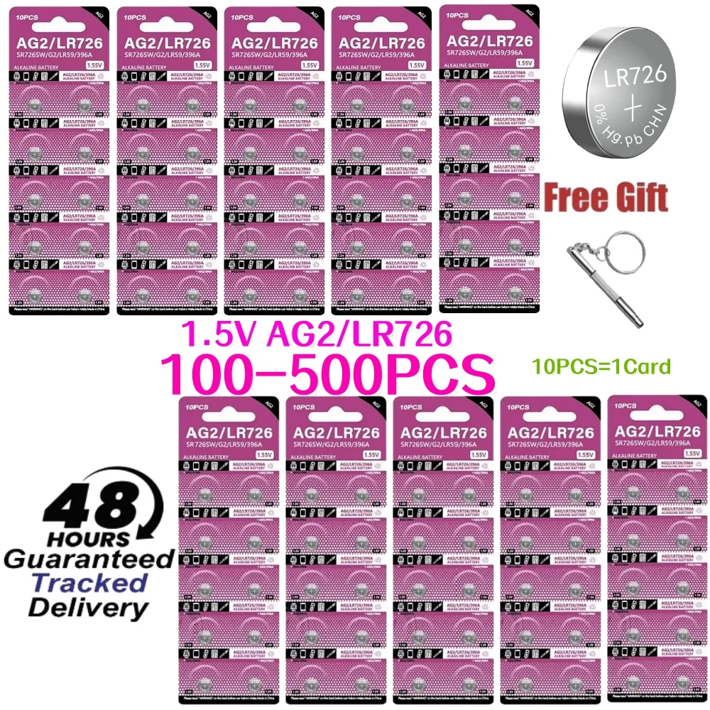 

100-500PCS 1.5V AG2 Battery LR726 397 396A SR726 196 SR726SW CX59 LR59 SR59 396 For Watch Toys Remote Button Cell Coin Batteries