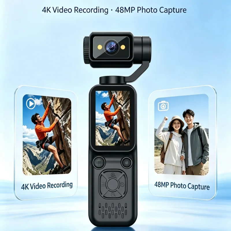 1080P HD Camcorder 330° Gimbal Pocket Camera 1.4 Inch Touch Screen 75MP Pocket Digital WiFi Sports Cam