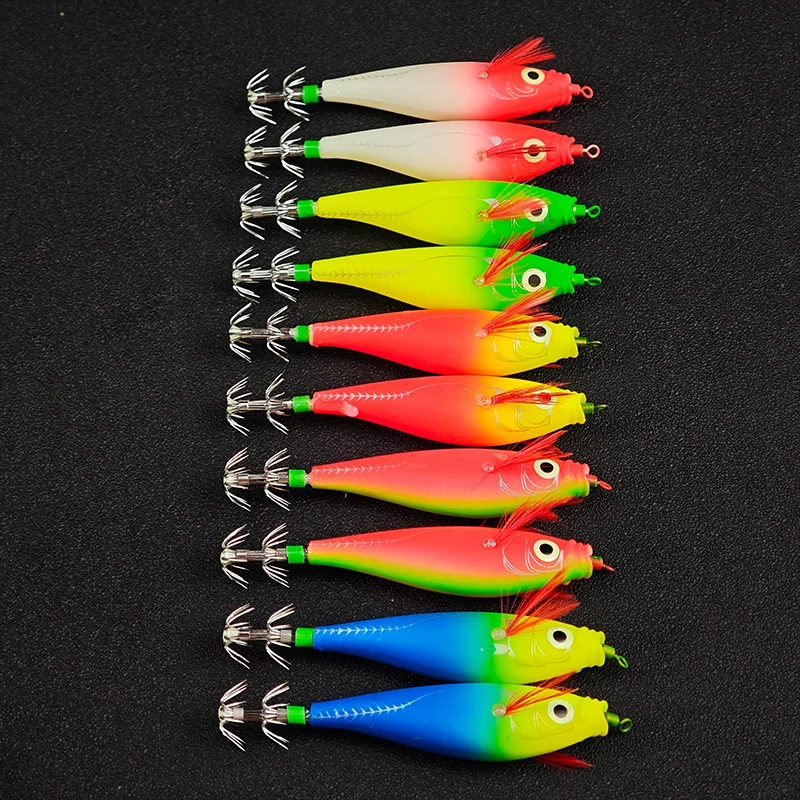 10pcs/set 10cm/10g Luminous Squid Jigs Lure Saltwater Shrimp Hook Fishing Lures Luminous Squid Jig Hook image 2
