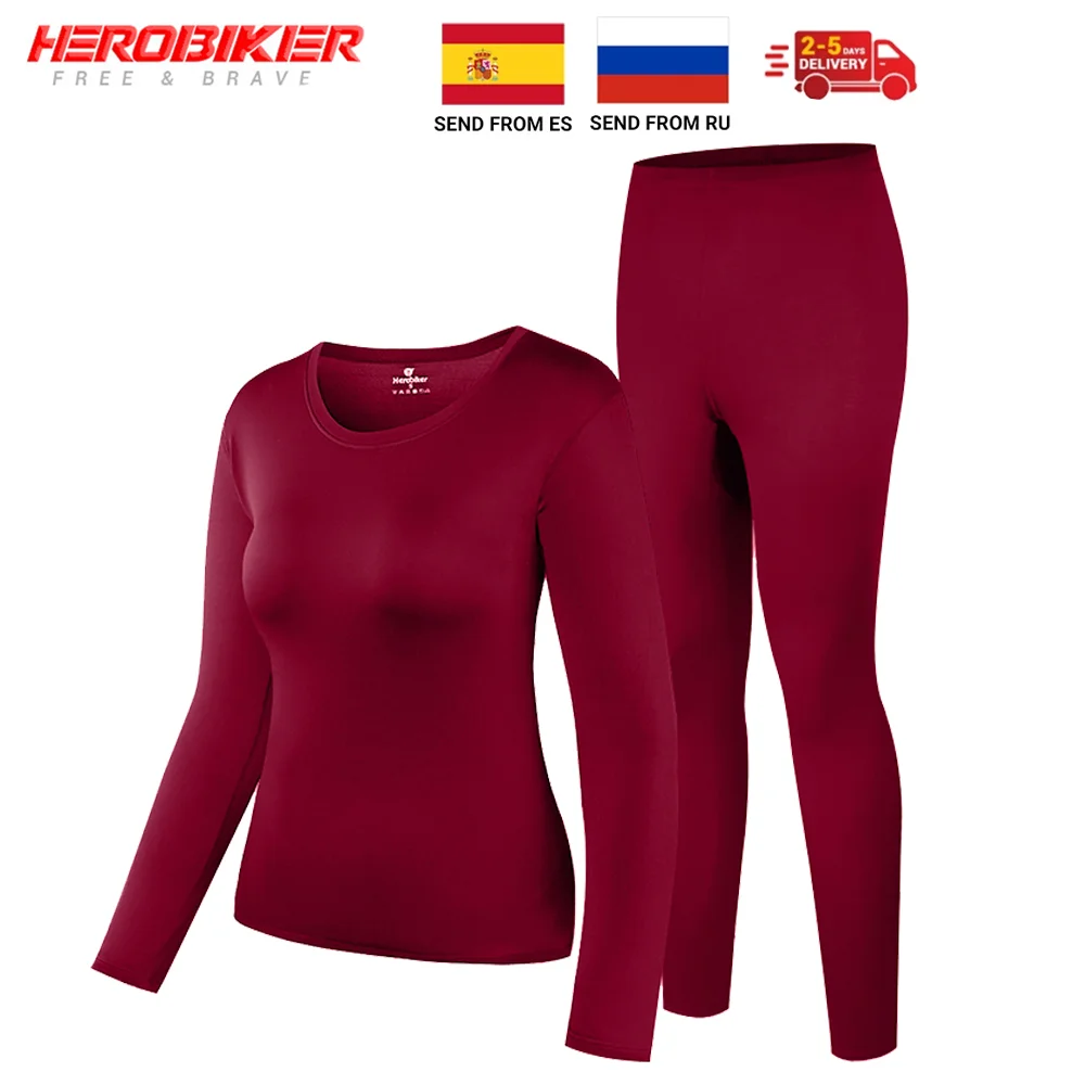 Winter Thermal Underwear Set Warm Fleece Lined Top Motorcycle Skiing Base Layer Long Shirts & Tops Bottom Suit Winter Clothing