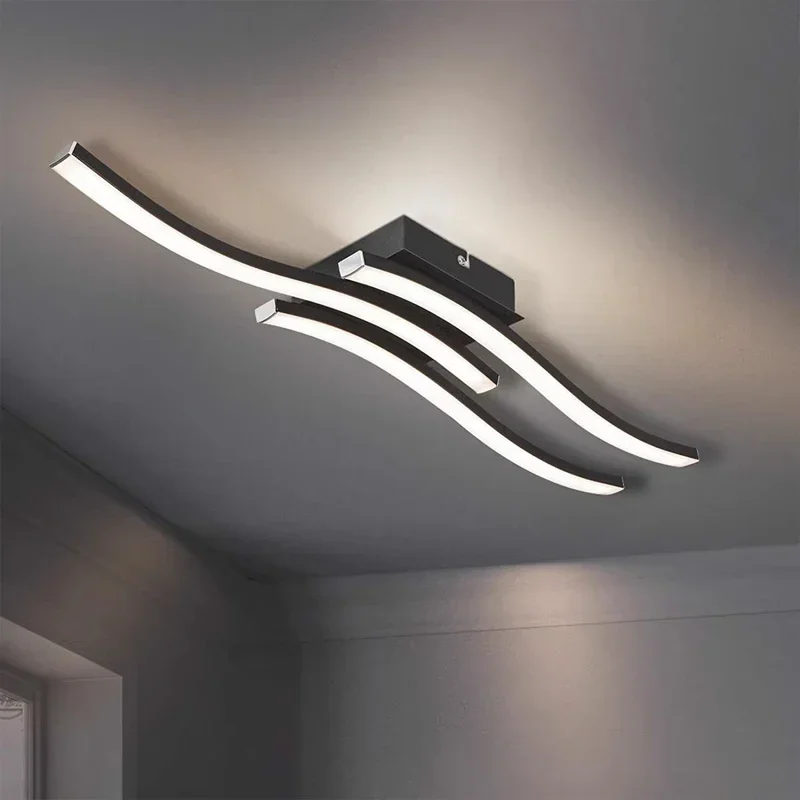 LED Ceiling Light Black Wave Ceiling Light Modern Multihead Long Corridor Living Room Balcony Bedroom Home Decor Lighting Lustre