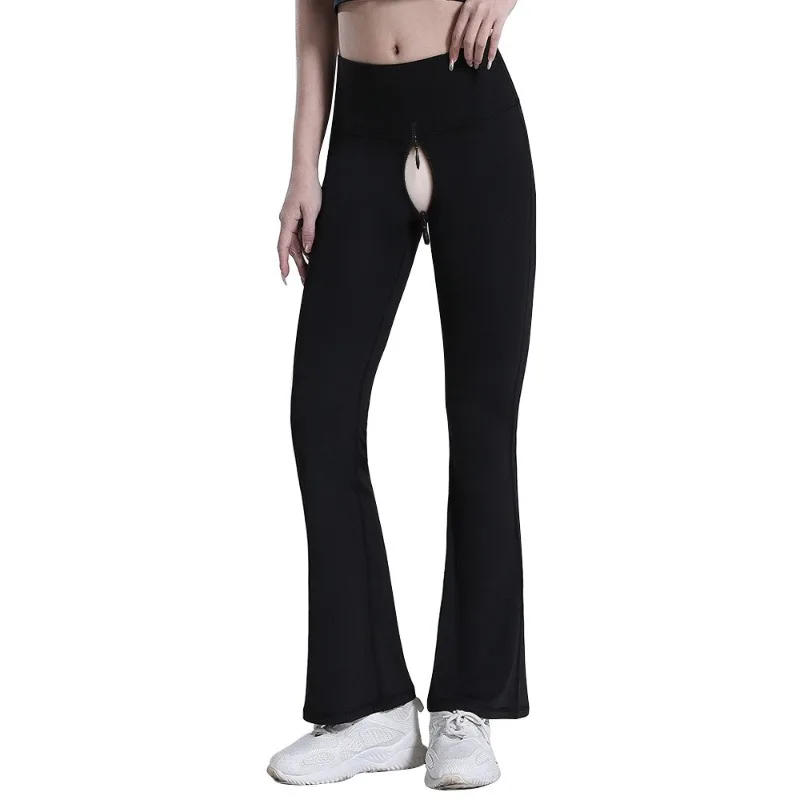 سراويل يوجا نسائية مفتوحة المنشعب متوهجة عالية الخصر لرفع المؤخرة سراويل ضيقة مضيئة ذات ملمس عاري سراويل واسعة الساق سريعة الجفاف للبطن