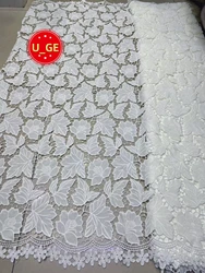 Latest Delicate Best Quality Autria Soft Embroidered White Velvet lace fabric For Party Evening Dress U_Ge5818
