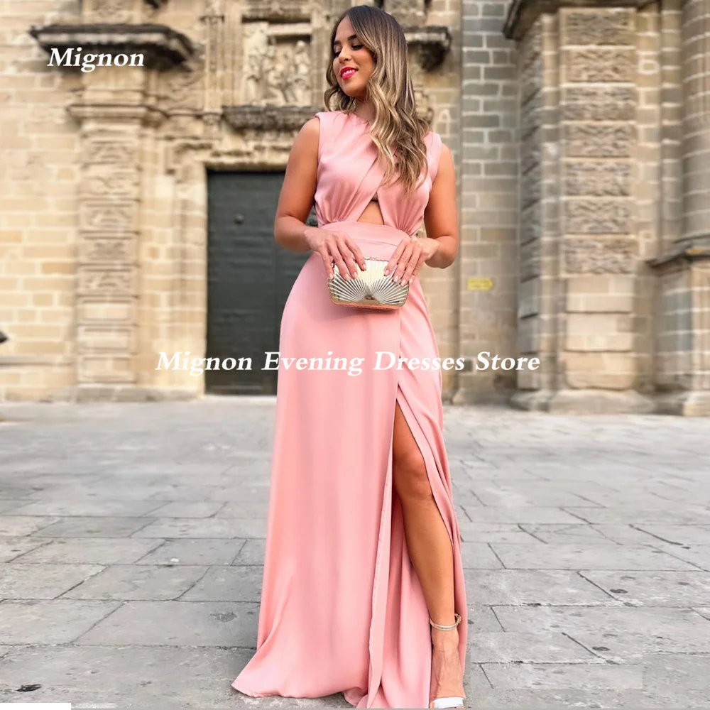 

Mignon Empire Elastic Satin Prom Gown Scoop Neckline Evening Floor-Length Formal Ruffle Elegant Party Dress for Women 2023