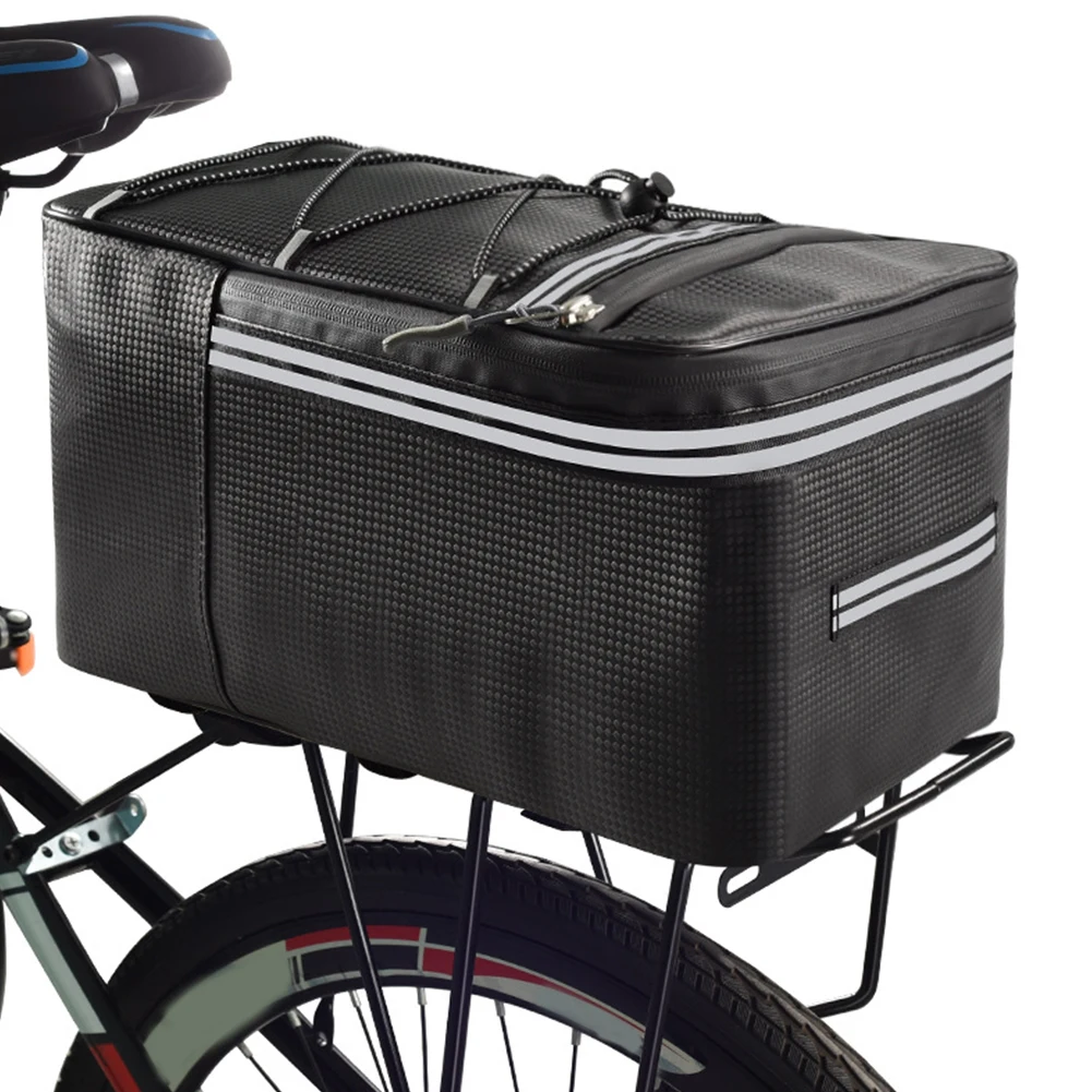 15L Bicycle Shelf Bag Waterproof Bicycle Rear Rack Storage Luggage with Reflective Stripes&Zipper PU Multi Pocket Elastic Strap