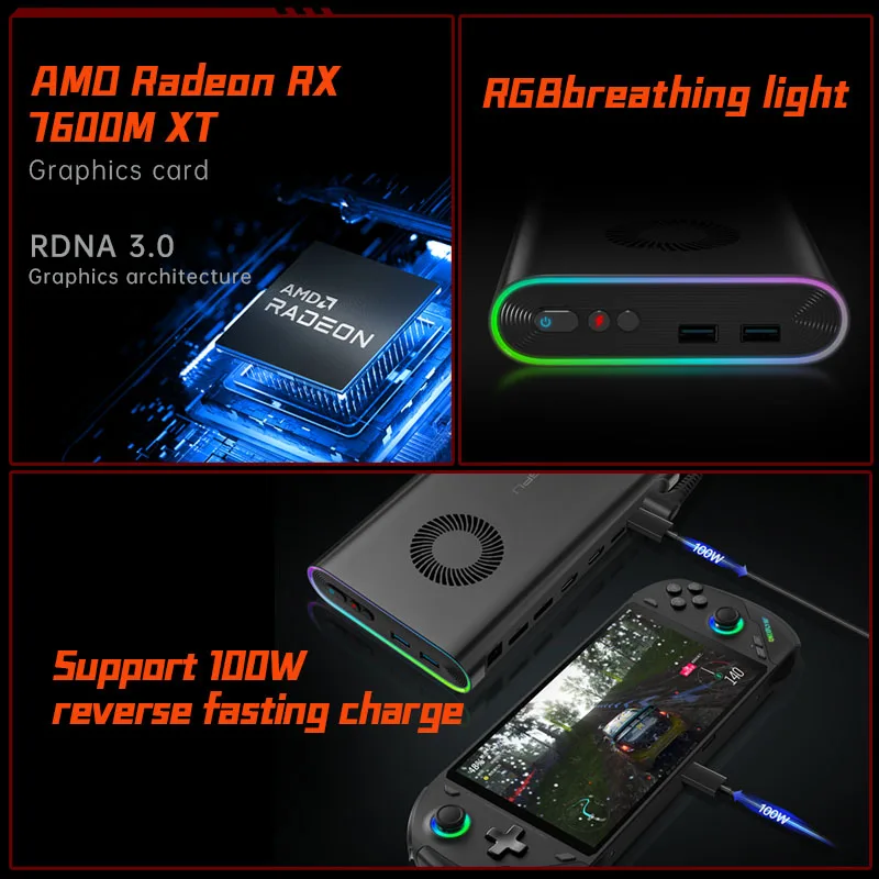 ONEXPLAYER ONEXGPU 1 AMD Radeon RX 7600M XT carte graphique Mobile Portable EGPU pour dispositif Lightning Oculink extension de station d'accueil GDDR6