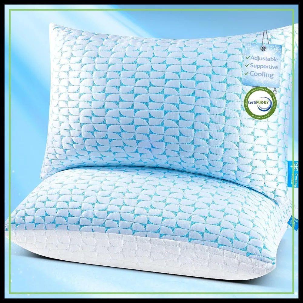 

Shredded Memory Foam Pillow, Cooling Adjustable Bed Pillow for Side Back Stomach Sleepers, Washable Cover, CertiPUR-US Certified, Queen Size Set of 2