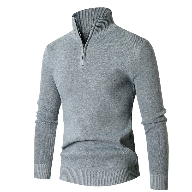 

New Men's Autumn and Winter Turtleneck Sweater Knitted Sweater Half Zipper Stand-up Collar Pullover Slim Solid Color Casual Top