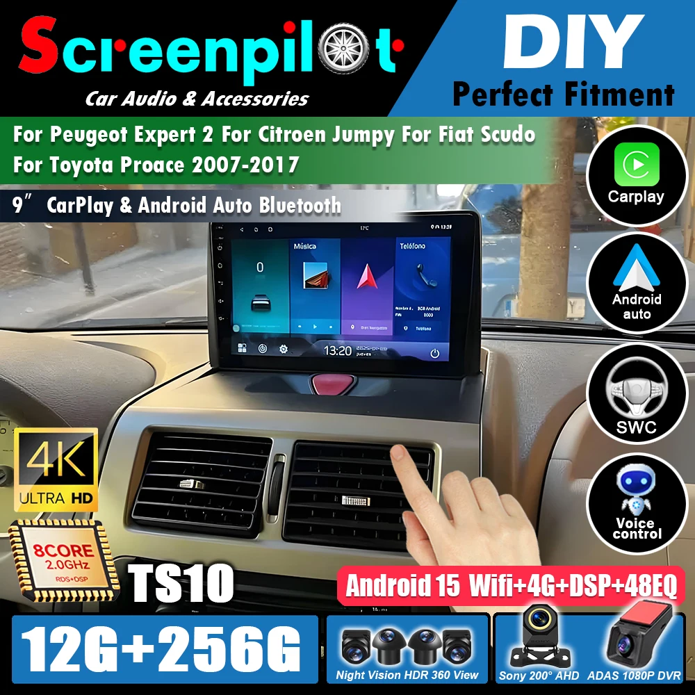 Car Radio Carplay For Peugeot Expert 2 For Citroen Jumpy For Fiat Scudo For Toyota Proace 2007-2017 GPS Navigation Android Auto