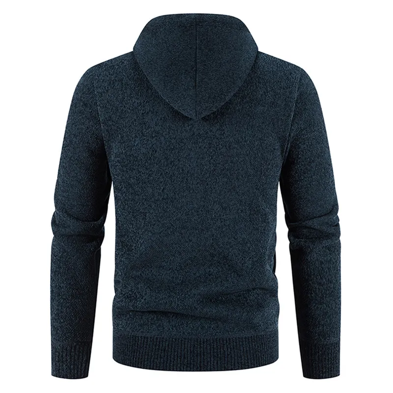 2024 New Winter Mens Sweaters Hooded Fleece Cardigan Men Knitted Warm Sweatercoat Solid Casual Hooded Sweater Jacket Man