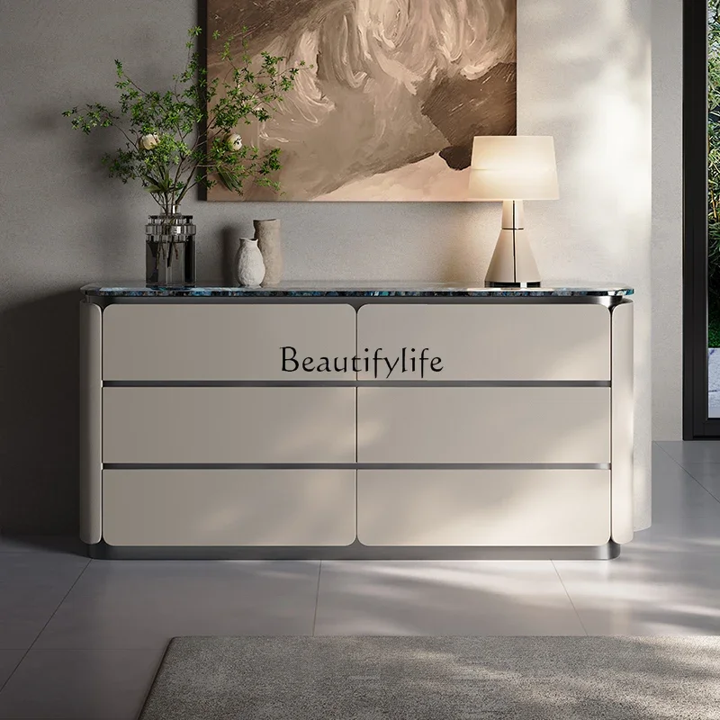 

04ld14Italian Minimalist Marble Wall-Mounted Integrated Storage Cabinet Floor-Standing High-End Luxury Solid Wood