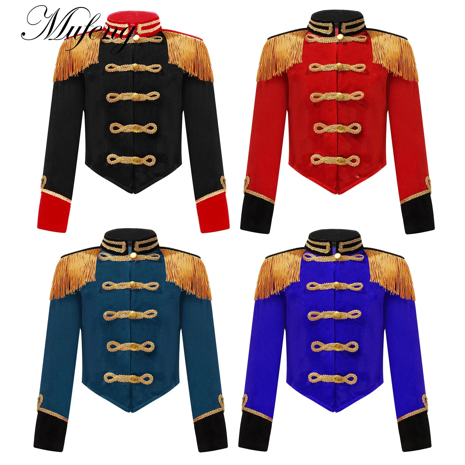 Kid Girl Circus Ringmaster Costume Stand Collar Long Sleeve Tassel Epaulet Jacket Ringleader Drummer Cosplay Performance Costume