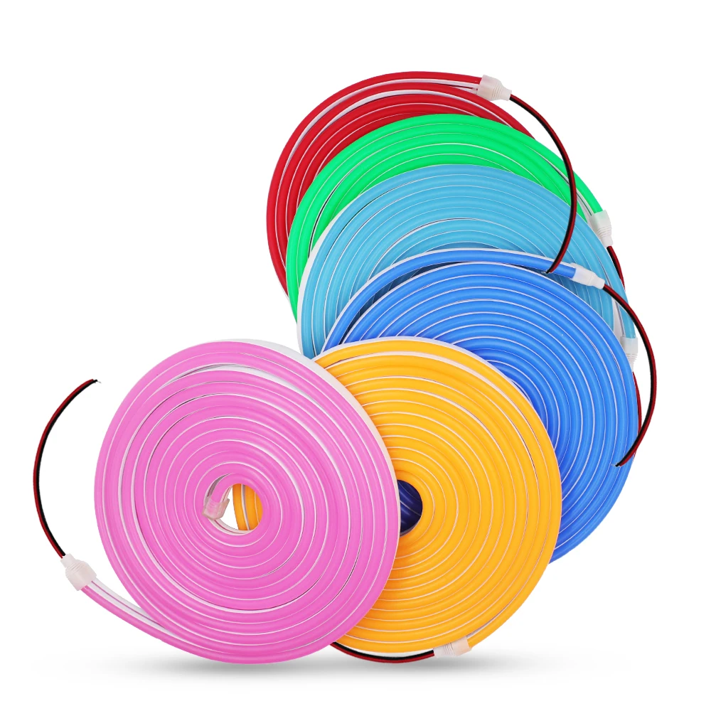 12V Flex Neon Sign 8x16 มม.ไฟ LED นีออน 2835 120 LEDs กันน้ํา LED Strip Light เทปสีขาว Warm Ice สีฟ้าสีเหลืองสีชมพูสีแดงสีเขียว