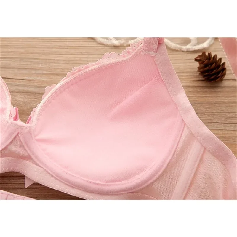 Милый беспроводной бюстгальтер для девочек, комплекты нижнего белья с кружевными бантами, дышащий бюстгальтер без косточек с маленькой грудью, топ, трусы для женщин, костюмы нижнего белья для девочек-подростков