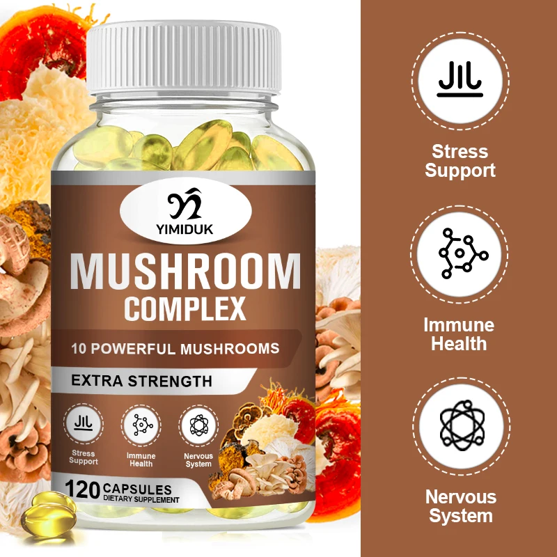 Mushroom Complex Supplement for Nootropic Brain Memory & Focus Immune Booster Natural Energy & Stress Relief