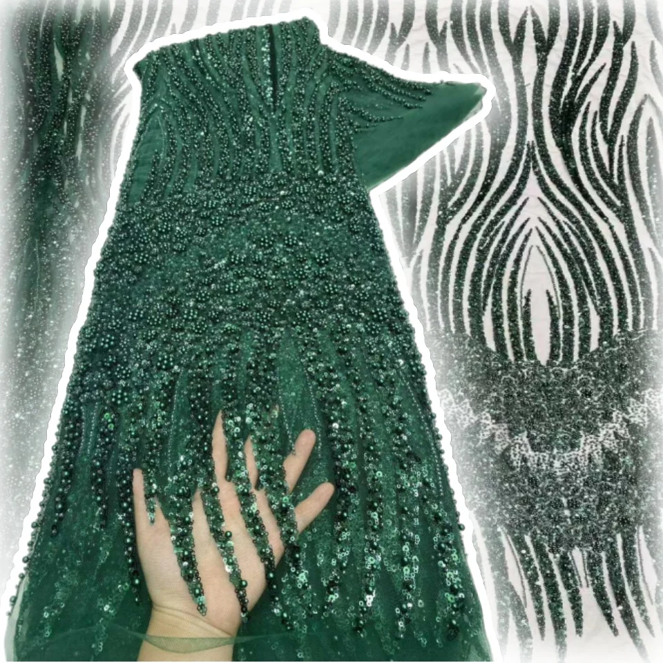 

Высококачественная африканская тюлевая кружевная ткань с блестками и бисером, роскошная нигерийская сетчатая кружевная ткань для шитья женского свадебного платья SZ1689