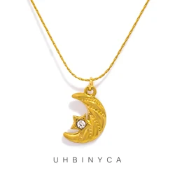 Dainty CZ Zircon Moon Pendant Necklace for Women Charm Eternal Star Clavicle Chain Necklaces Fashion Jewelry Gift