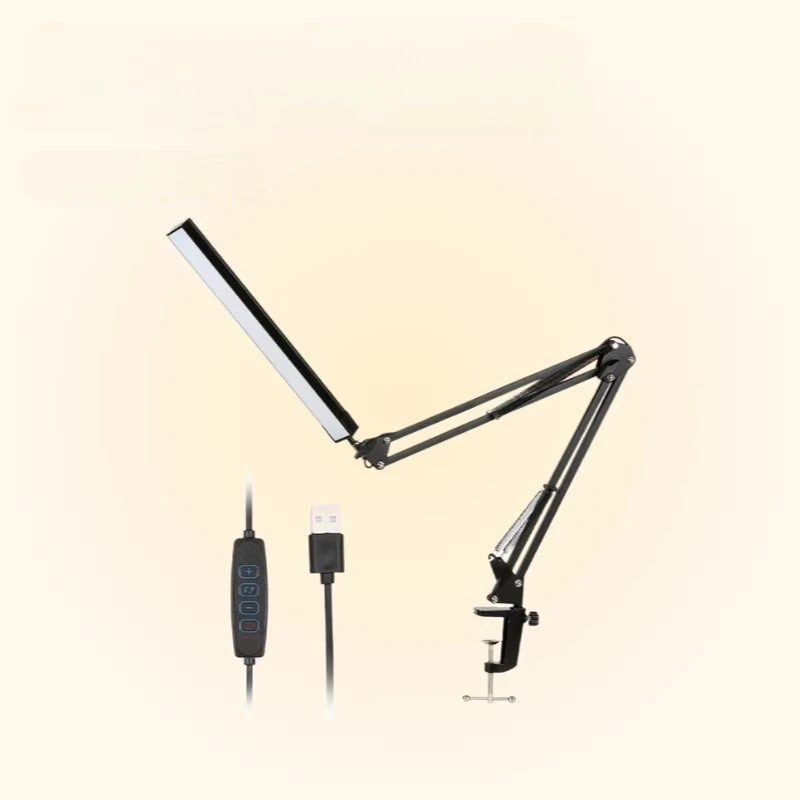 New LED Long Arm Eye-Caring Desk Lamp USB Portable Foldable Clip Light for Bedroom Bedside Reading Tool