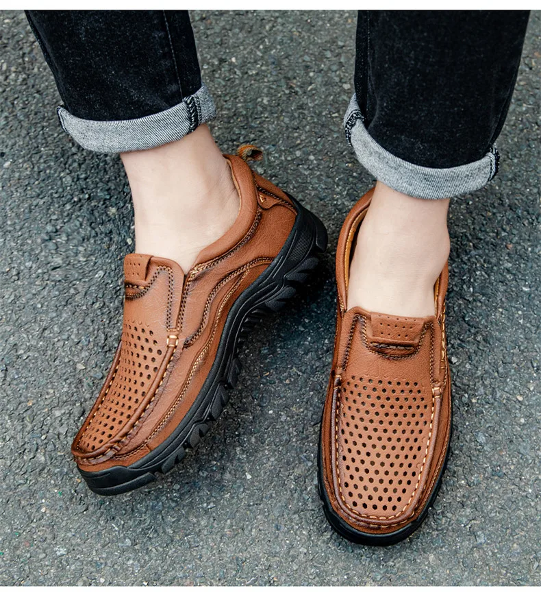 2026 Neue Herrenschuhe Echtleder Herren Slipper Hochwertige Atmungsaktive Herren Freizeitschuhe Outdoor Herren Sneakers Große Größe 48 – Detail 9