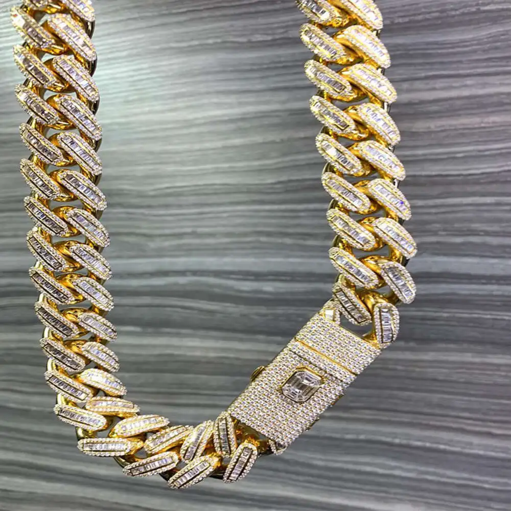 

Wholesale Hip Hop Style Jewelry 925 Silver 18k Gold Plating 18mm Cuban Chain Vvs Moissanite Cuban Link Chain