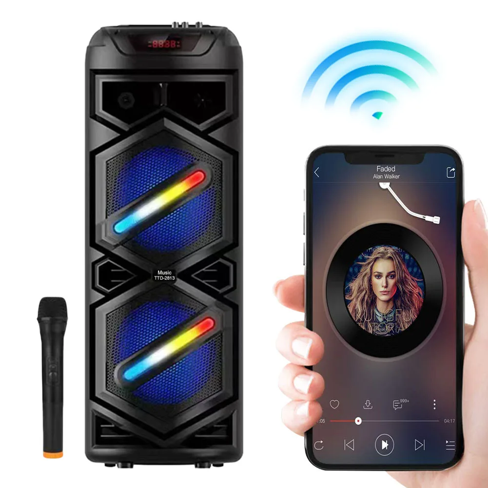 Bluetooth-Compatible Speaker Wireless Speaker Subwoofer Stereo Loud Speaker Loud Boom Box Party DJ Home Karaoke Speaker With Mic