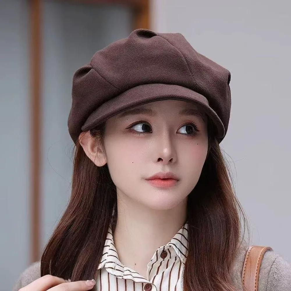 Casual Solid Color Painter Cap Warm Windproof Forward Caps Octagonal Cap Autumn Winter